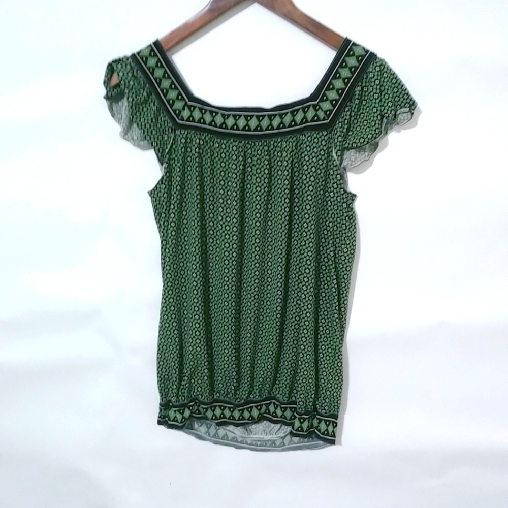 Max Studio M Green Black Boho Peasant Top - Picture 6 of 8